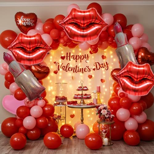 Red Lip Foil Balloons - 6Pcs Huge Kiss Balloons for Parties