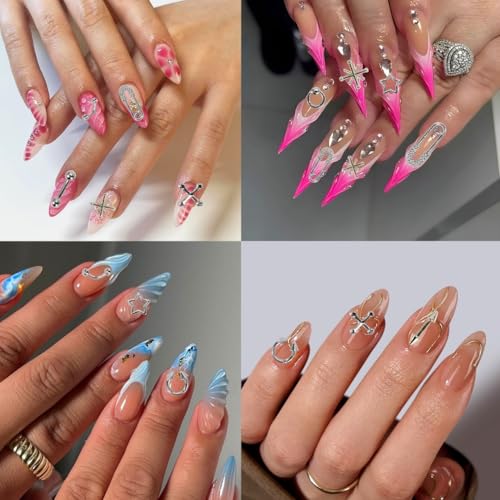 120PCS Silver Cross & Star Nail Charms for DIY Manicure