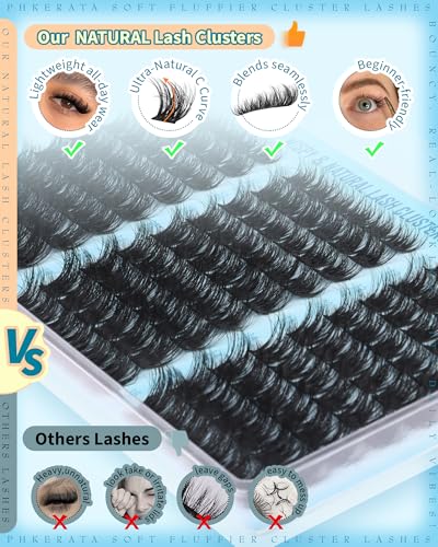 PHKERATA DIY Lash Extension Kit - 144pcs Fluffy C Curl Cluster Lashes