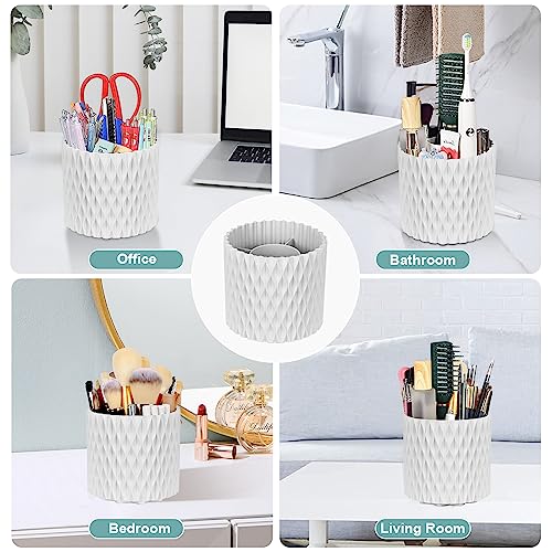 WAFJAMF 360° Rotating Makeup Brush Holder 5 Slot Storage Organizer - White, Classic Style