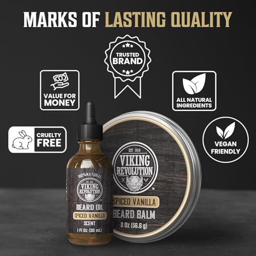 Viking Revolution Spiced Vanilla Beard Balm & Oil Bundle - 1.5oz Pack of 2 for Men