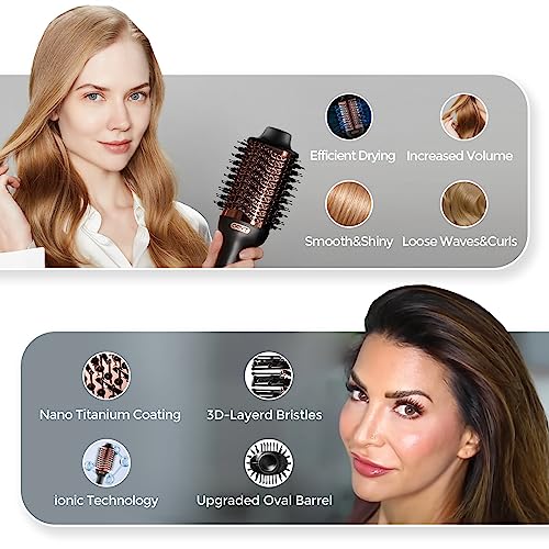 TYMO Hair Dryer Brush Blow Dryer Brush in One, 4 in 1 Ionic Hairdryer and Styler Volumizer with Oval Titanium Barrel, Hot Air Straightener for Smooth Frizz-Free Blowout, Gold, 2.85 Inch