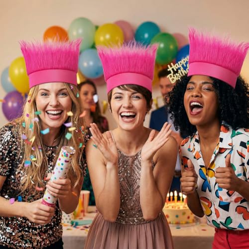 Hot Pink Hairy Headbands - 6pcs Funny Costume Accessories for Adults