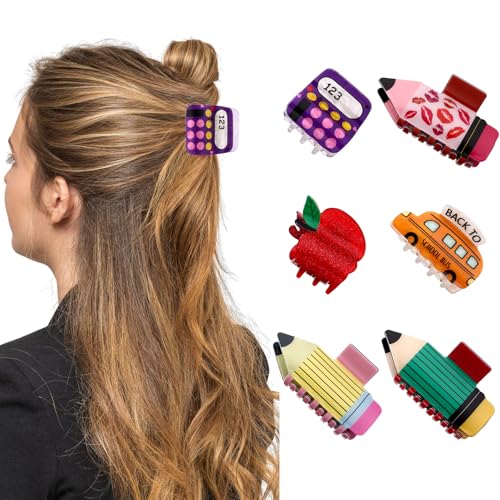 6-Piece School-Themed Hair Claw Clip Set for Teachers