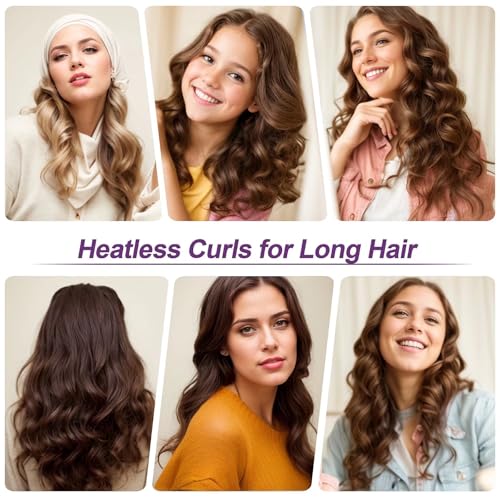 Heatless Curls Overnight Hair Curlers - 4 Velvet Rollers with Satin Wrap