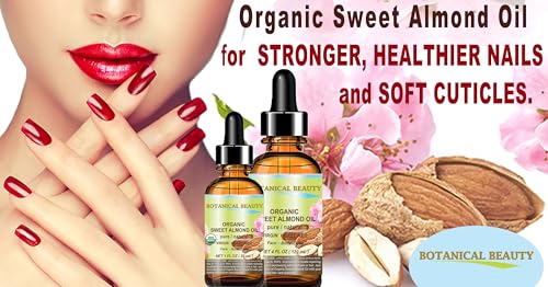 Botanical Beauty Organic Sweet Almond Oil - 100% Pure Cold Pressed Carrier Oil