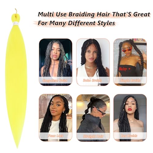 Yellow Pre-Stretched Braiding Hair 24 Inch 3 Packs Synthetic Extensions