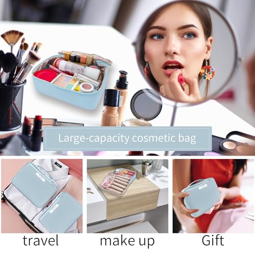 Queboom Blue 3-Piece Travel Makeup & Cosmetic Bag Set Waterproof Nylon