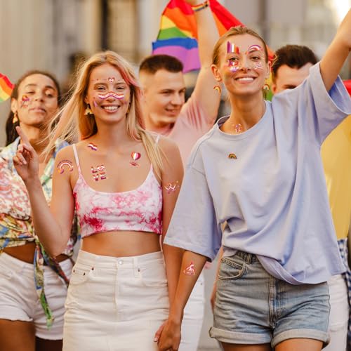 HOWAF 12pcs LGBTQ Pride Glitter Face Tattoos for Pride Month & Parades
