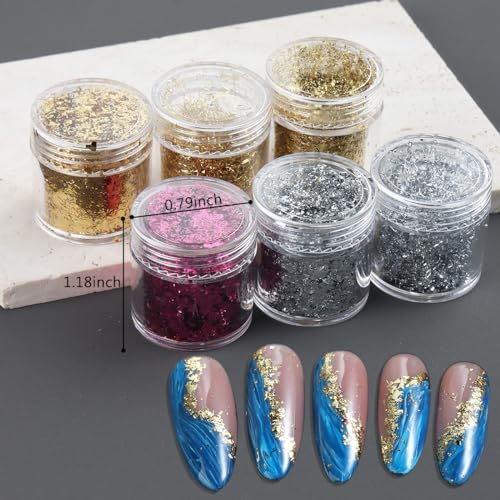 Fcozpjk Gold Foil Flakes for Nail Art - 6PCS Gilding Flakes Set