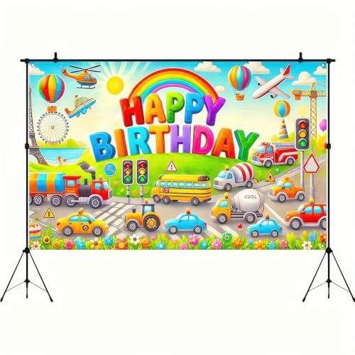 BlissYard Car Birthday Backdrop 70x43 Inch for Boys Party