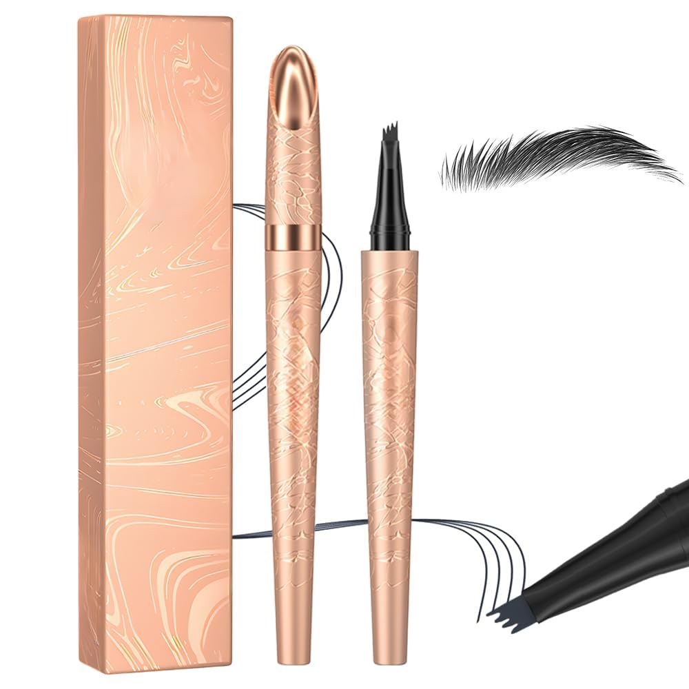 Microblading Eyebrow Pencil - Premium Waterproof Formula | Long-Lasting Dark Brown Eyebrow Pen with 4 Tips