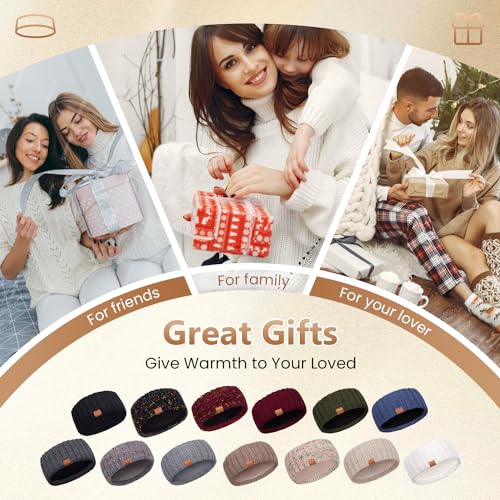 MUTKIS Winter Headbands for Women 3 Pack Black Beige Army Warm Wool Knit Ear Warmers