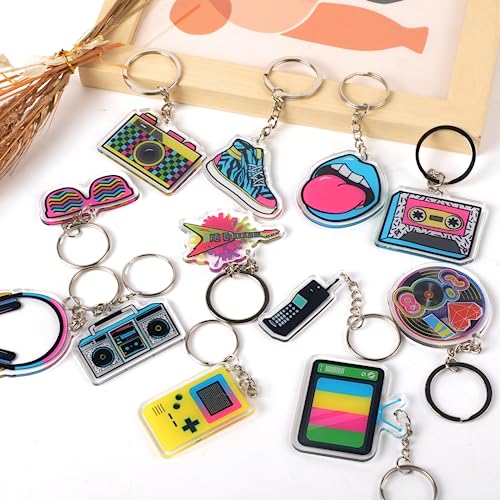 12 Pcs 80s Retro Music Keychains – Acrylic Party Favors
