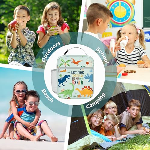 Clastyle Dinosaur Insulated Lunch Bag for Kids - Green Cooler Tote
