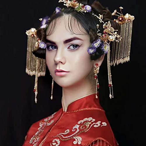 Vintage Butterfly Tassel Hair Clip Set with Pearls for Weddings