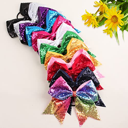 OAOLEER 7" Large Glitter Cheer Bows - 12 Pack Multi-Colored Hair Accessories