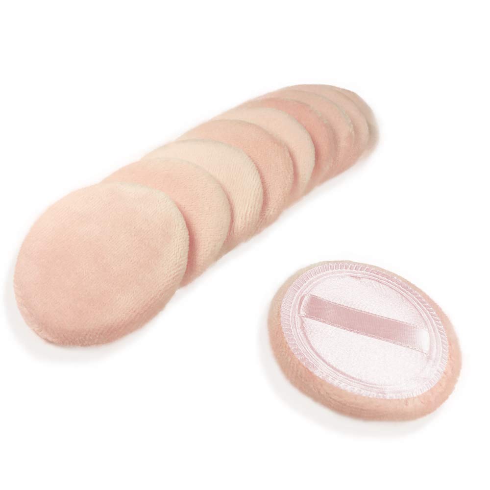 Cosmetic Powder Puffs - 10pcs Soft Cotton Makeup Pads with Ribbon | 2.36 Inch White