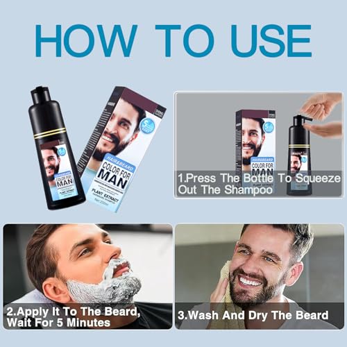 Lymznus Black Beard and Hair Dye Shampoo, 5-Minute Gray Coverage 200ml