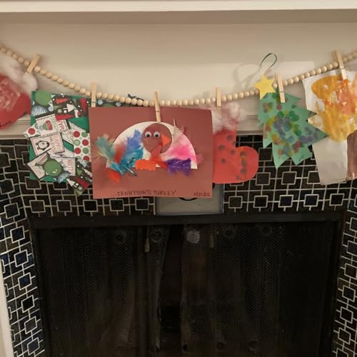 Wood Bead Photo Garland with 7 Clips | 48" Kids Art Display