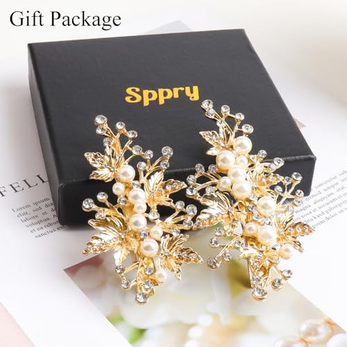 Gold Rhinestone Pearl Alligator Hair Clips Set of 2 for Weddings