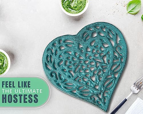 Comfify Blue Cast Iron Heart Trivet for Hot Pots & Pans