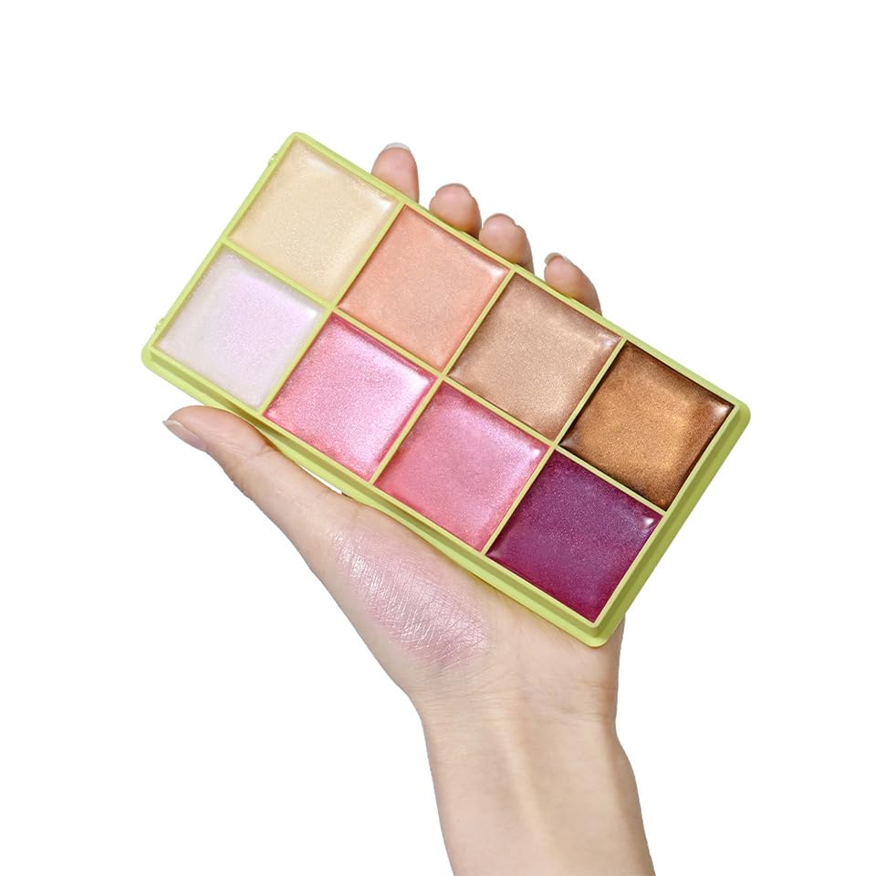 8-Color Cream Highlighter Palette - Lightweight & Waterproof for Mature Skin | Luminous Glow Makeup