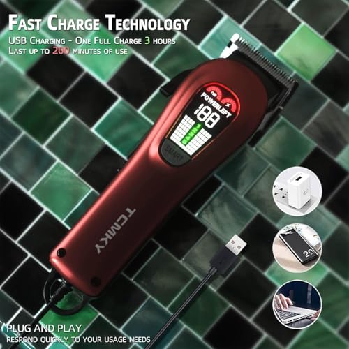 TCMKY Hair Clippers for Men Professional Clippers for Men Cordless&Corded Barber Clippers for Hair Cutting & Grooming. Rechargeable Hair Trimmer Kit for Household (Red)