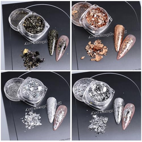 8 Bottles Gold Foil Nail Glitter Flakes for DIY Nail Art
