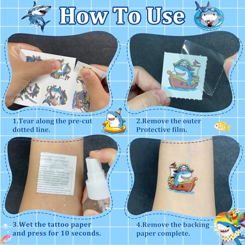 108 Shark Temporary Tattoos for Kids - Ocean Party Favors