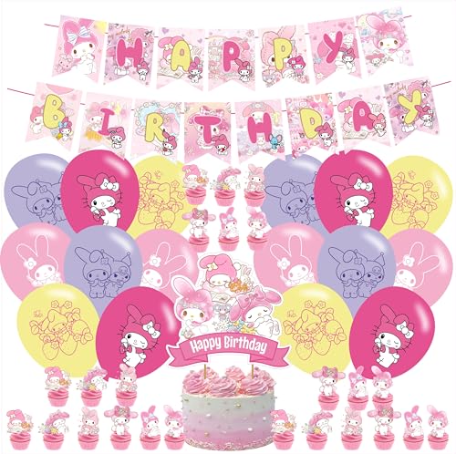 My Melody Birthday Party Supplies Set - Banner, Cake Topper, Balloons & Cupcake Toppers