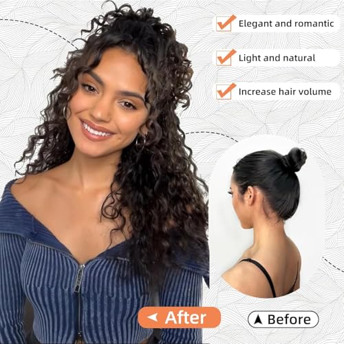 HiTuMyPi 10 Inch Natural Black Curly Drawstring Ponytail Extension for Black Women