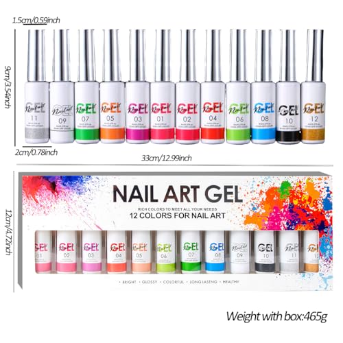 12-Color Nail Liner Gel Polish Kit with Integrated Precision Brush