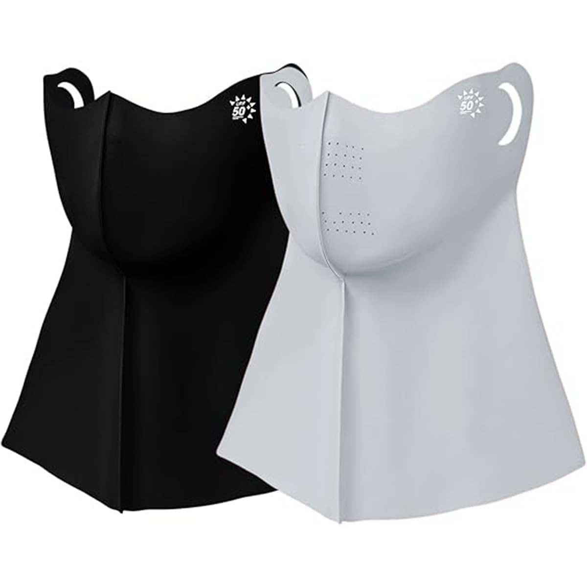 2 Pairs UPF 50+ Cooling Neck Gaiter For Men And Women,Breathable Ice Silk Face Mask With Ear Loop Design,UV Protection Sun Mask(Light Grey+Black)