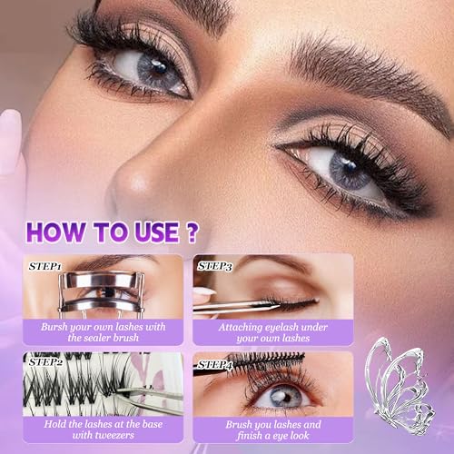 Ebullience Invisible Band D Curl Lash Clusters MIX 8-18mm 100pcs - Natural DIY Eyelash Extensions