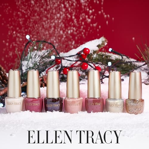 ELLEN TRACY 7-Color Nail Polish Set - Mini 0.24 Fl Oz Glitter & Glossy Shades, Gold Leopard Pattern