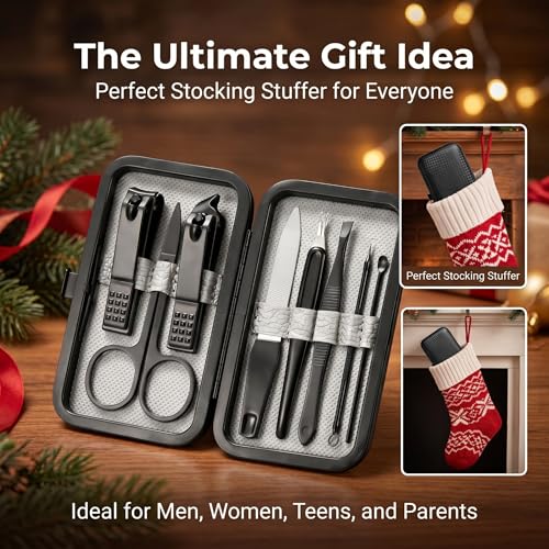 Moreplus 8-Pc Manicure Set - Complete Grooming Kit with Travel Case for Men & Teen Boys