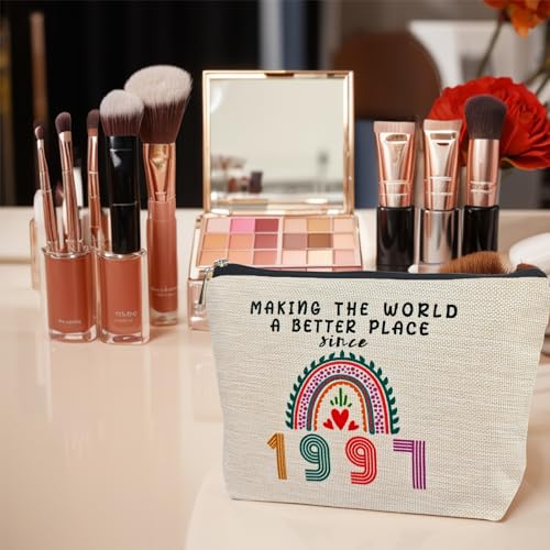 1997 Birthday Gift for Women - Chic Linen Makeup Bag for Her, Travel Cosmetic Organizer
