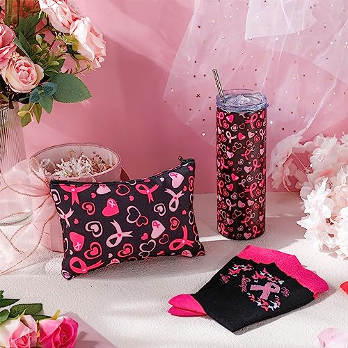 Breast Cancer Awareness Gift Set - Tumbler, Makeup Bag & Socks