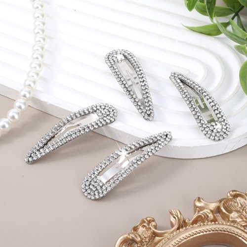 Mabor Silver Rhinestone Hair Clips - 4 Pack Elegant Barrettes
