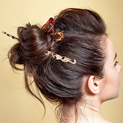 Syhood 6-Piece Tortoise & Leopard Pattern Hairpins Hair Forks for Women