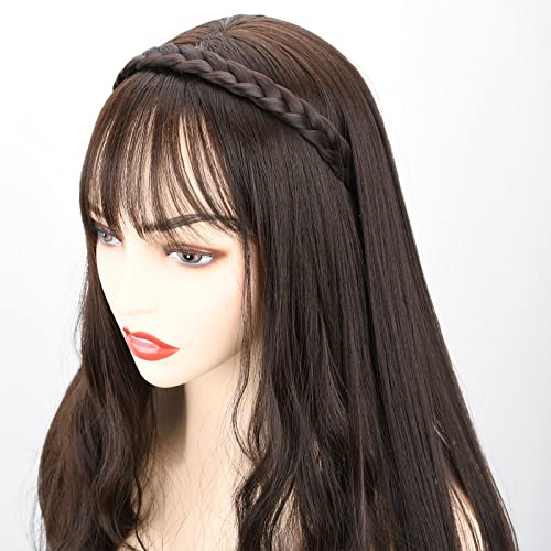 DIGUAN Braided Fishtail Headband - Synthetic Heat-Resistant Dark Chocolate