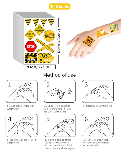 Ulmisfee Construction Themed Temporary Tattoos - 216 Pack for Kids & Adults Party Favors