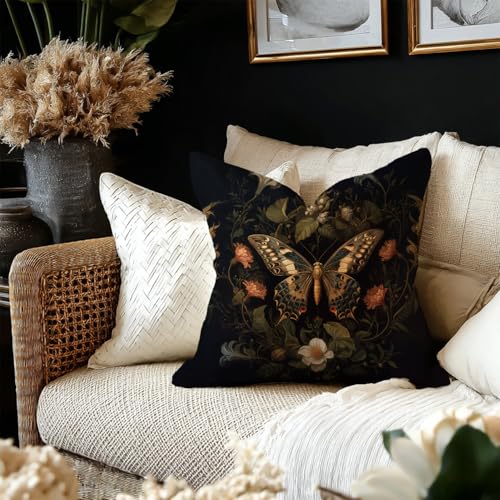 Vintage Butterfly Floral Throw Pillow Cover - 18x18 Inch