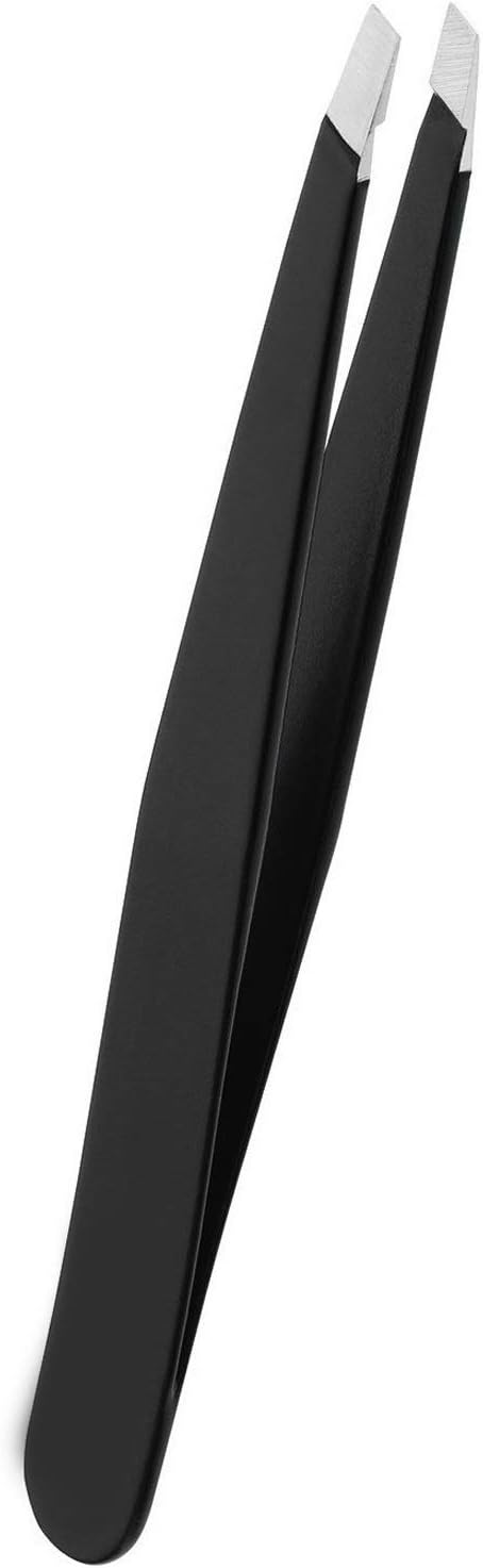 AURAY Stainless Steel Eyebrow Tweezers - Slanted Tip Facial Hair Removal Tool for Men & Women | Black