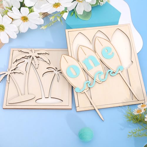 Surfboard Birthday Cake Topper - Big One Wave Surf Wood Decoration