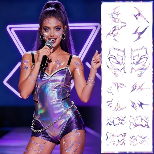 Yazhiji Laser Hunter Cosplay Holographic Temporary Tattoos – Fantasy Creature Design, Halloween & Festival Stickers