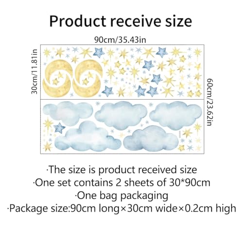 Cloud and Moon Wall Decals for Nursery | Peel and Stick Sky Decor