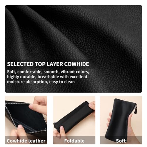GERUOLA Genuine Leather Zipper Coin & Makeup Bag - Black Travel Organizer