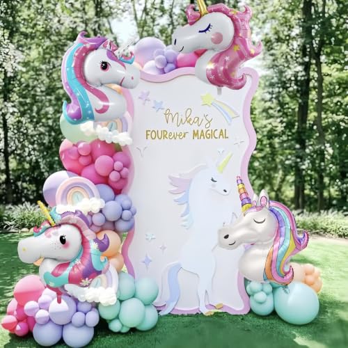 Unicorn Foil Balloons Set – 4 Large Rainbow Balloons for Birthday Party